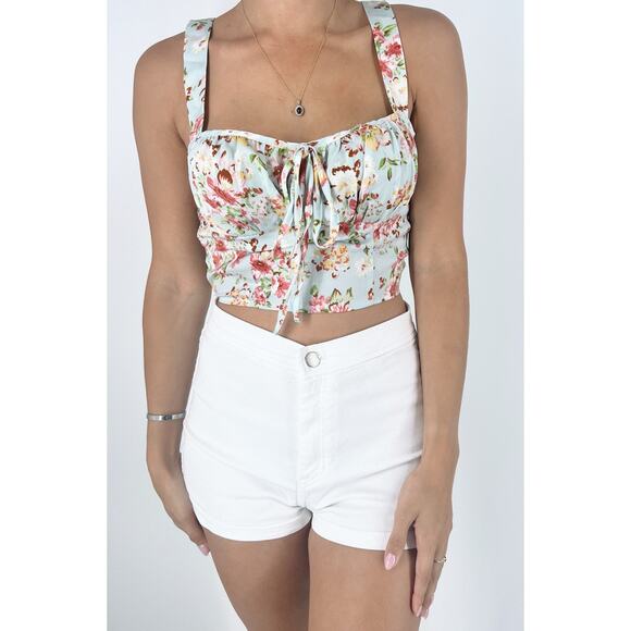 Shein Tops - Women's Light Blue Floral Tie Front Cami Top Size XS